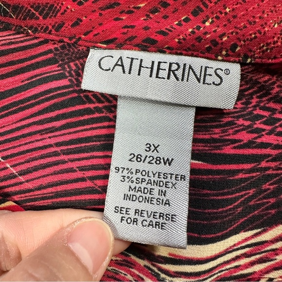 Catherines Collared Button-Up Top Blouse Asymmetric Artsy Boho Red Plus Size 3X - Picture 10 of 12